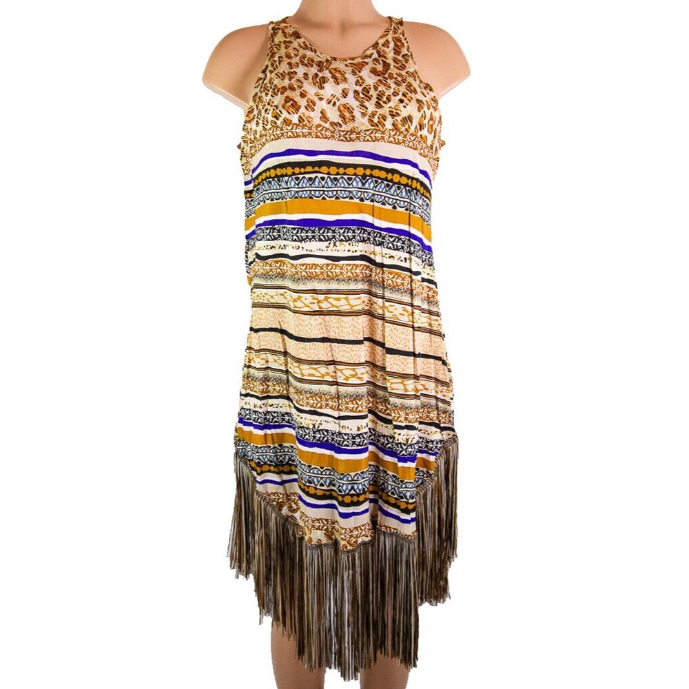 PARAH Women's Sleeveless Dress With Fringe Size Large Italy